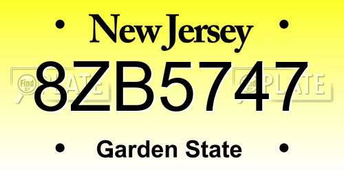 8ZB5747 New Jersey License Plate