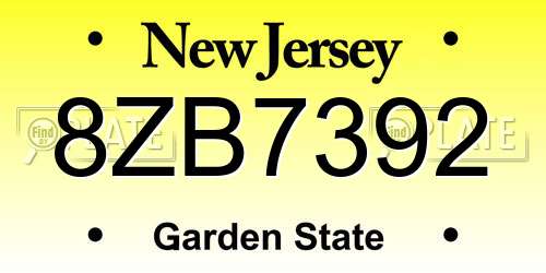 8ZB7392 New Jersey License Plate