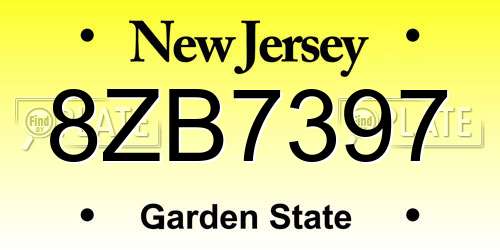 8ZB7397 New Jersey License Plate