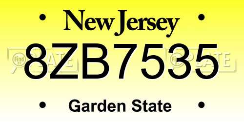 8ZB7535 New Jersey License Plate