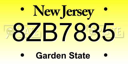 8ZB7835 New Jersey License Plate