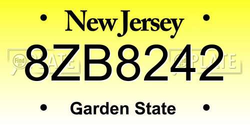8ZB8242 New Jersey License Plate