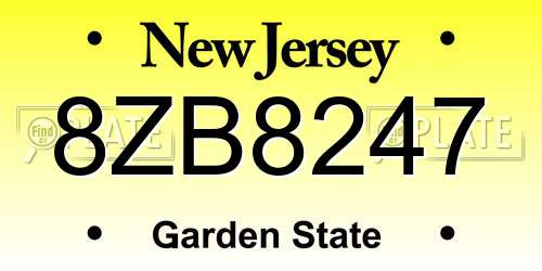 8ZB8247 New Jersey License Plate
