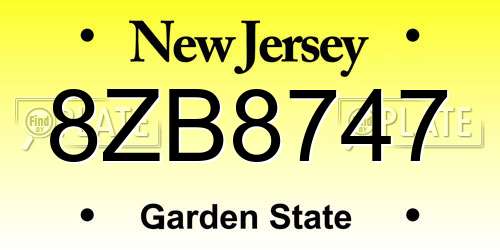 8ZB8747 New Jersey License Plate