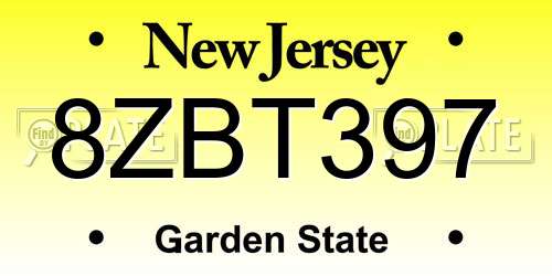 8ZBT397 New Jersey License Plate