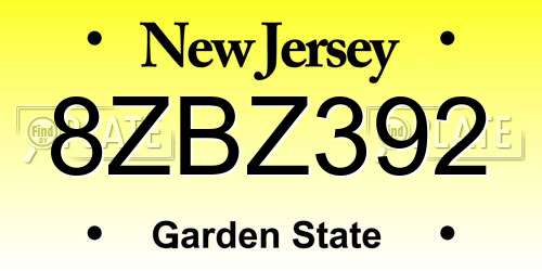 8ZBZ392 New Jersey License Plate