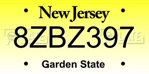 8ZBZ397 New Jersey License Plate