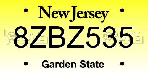 8ZBZ535 New Jersey License Plate