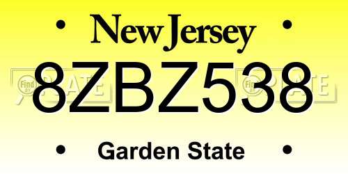 8ZBZ538 New Jersey License Plate