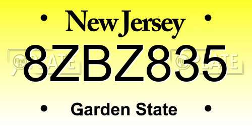 8ZBZ835 New Jersey License Plate