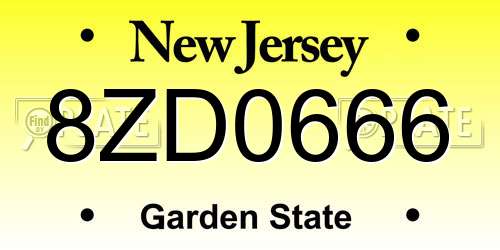 8ZD0666 New Jersey License Plate
