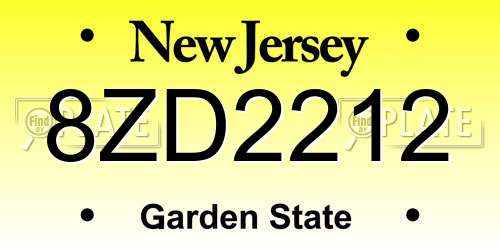 8ZD2212 New Jersey License Plate