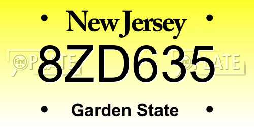 8ZD635 New Jersey License Plate