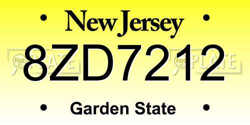 8ZD7212 New Jersey License Plate