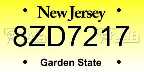 8ZD7217 New Jersey License Plate