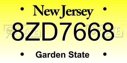 8ZD7668 New Jersey License Plate