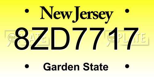 8ZD7717 New Jersey License Plate