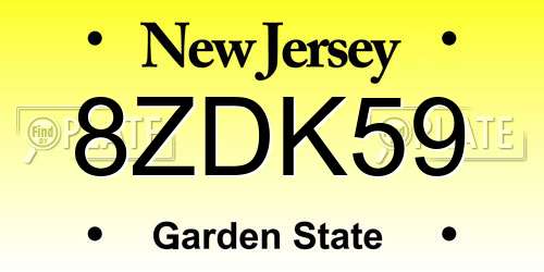 8ZDK59 New Jersey License Plate