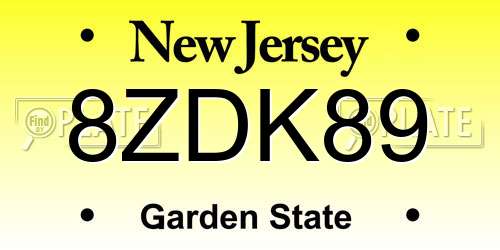 8ZDK89 New Jersey License Plate