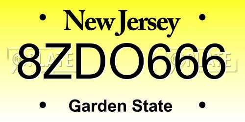 8ZDO666 New Jersey License Plate