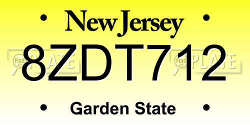 8ZDT712 New Jersey License Plate