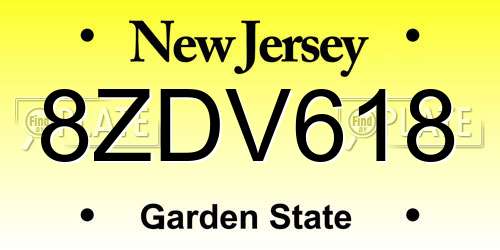 8ZDV618 New Jersey License Plate