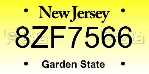 8ZF7566 New Jersey License Plate