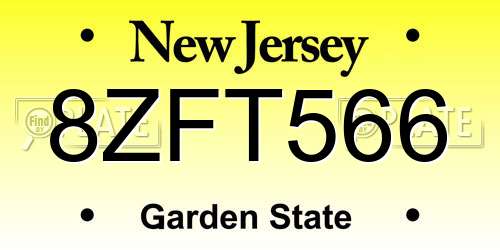 8ZFT566 New Jersey License Plate