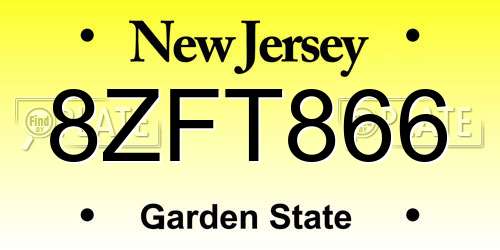 8ZFT866 New Jersey License Plate