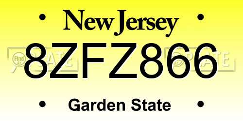 8ZFZ866 New Jersey License Plate