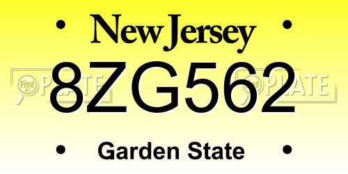 8ZG562 New Jersey License Plate