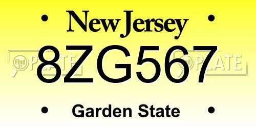 8ZG567 New Jersey License Plate