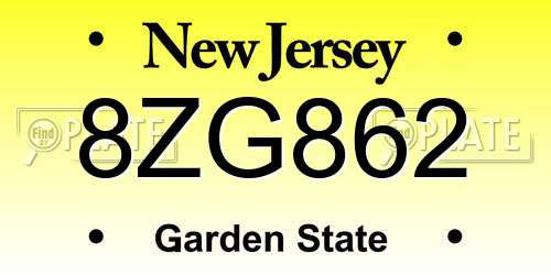 8ZG862 New Jersey License Plate