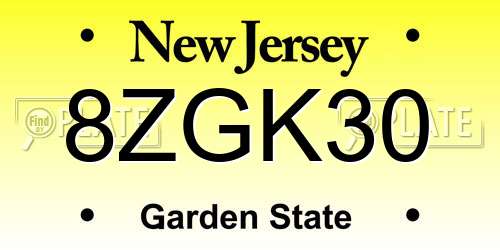 8ZGK30 New Jersey License Plate