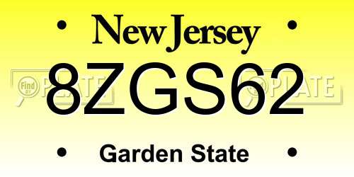 8ZGS62 New Jersey License Plate