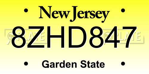 8ZHD847 New Jersey License Plate