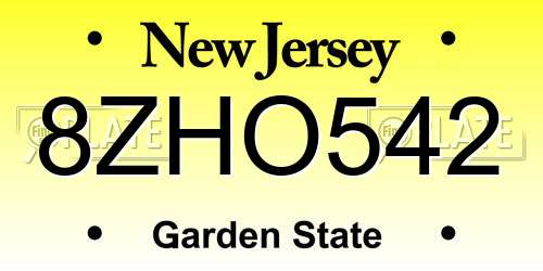 8ZHO542 New Jersey License Plate