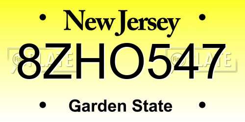 8ZHO547 New Jersey License Plate