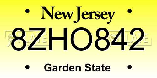 8ZHO842 New Jersey License Plate