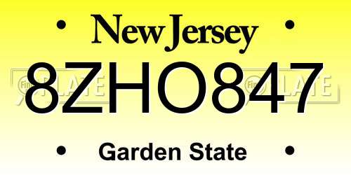 8ZHO847 New Jersey License Plate