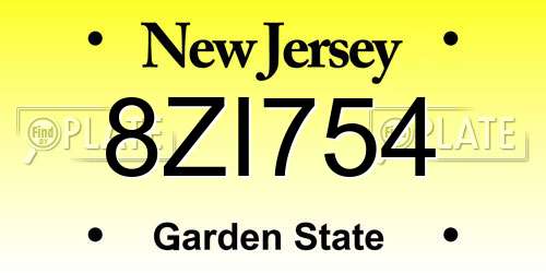 8ZI754 New Jersey License Plate
