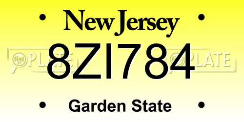 8ZI784 New Jersey License Plate