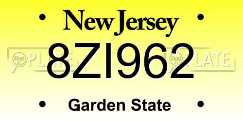 8ZI962 New Jersey License Plate