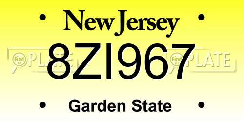 8ZI967 New Jersey License Plate