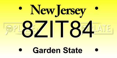 8ZIT84 New Jersey License Plate
