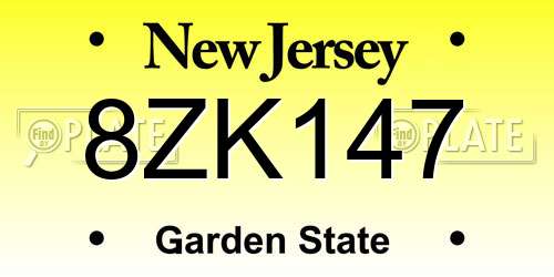 8ZK147 New Jersey License Plate