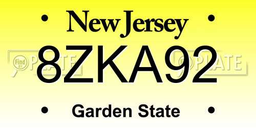 8ZKA92 New Jersey License Plate