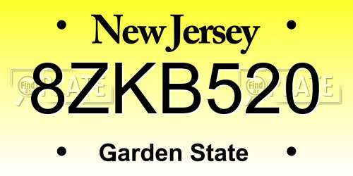 8ZKB520 New Jersey License Plate