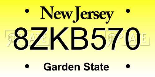 8ZKB570 New Jersey License Plate