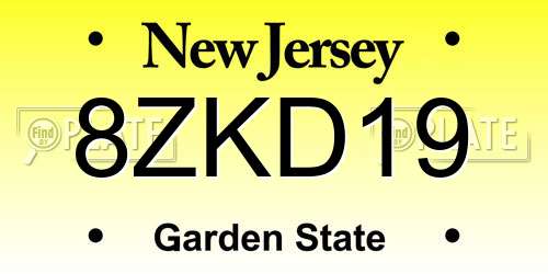 8ZKD19 New Jersey License Plate